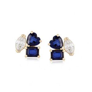 Six Topaz Diamond 14K (or 18k upon request) Yellow Gold Stud Earrings